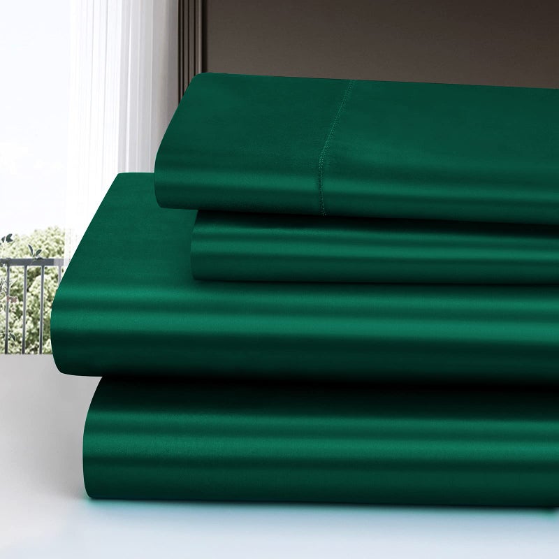 Homiest 4pcs Satin Sheets Set Luxury Silky Satin Bedding Set with Deep Pocket, 1 Fitted Sheet + 1 Flat Sheet + 2 Pillowcases (Cal King Size, Blackish Green) - Image 2